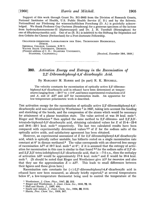 380. Activation energy and entropy in the racemisation of 2,2′-dibromobiphenyl-4,4′-dicarboxylic acid