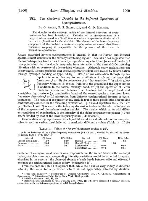 381. The carbonyl doublet in the infrared spectrum of cyclopentanone
