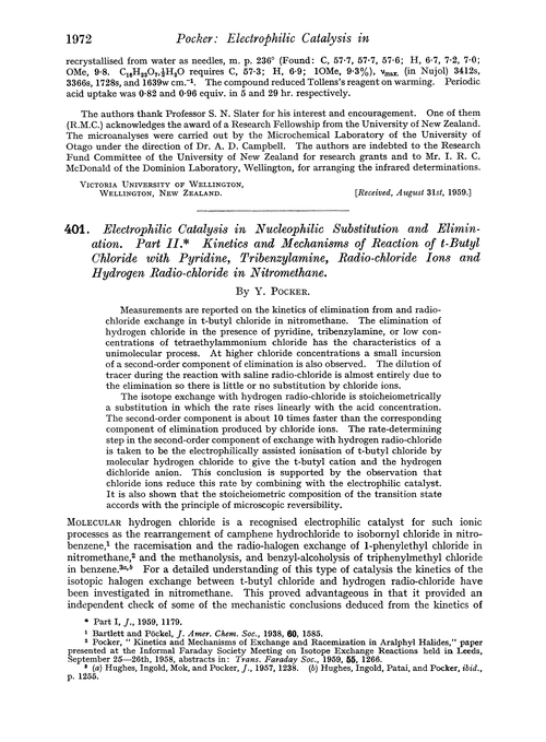 401. Electrophilic catalysis in nucleophilic substitution and elimination. Part II. Kinetics and mechanisms of reaction of t-butyl chloride with pyridine, tribenzylamine, radio-chloride ions and hydrogen radio-chloride in nitromethane