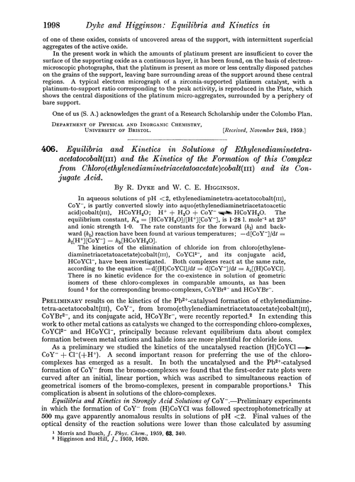 406. Equilibria and kinetics in solutions of ethylenediaminetetraacetatocobalt(III) and the kinetics of the formation of this complex from chloro(ethylenediaminetriacetatoacetate)cobalt(III) and its conjugate acid