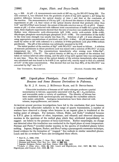 407. Liquid-phase photolysis. Part III. Isomerisation of benzene and some benzene derivatives to fulvenes