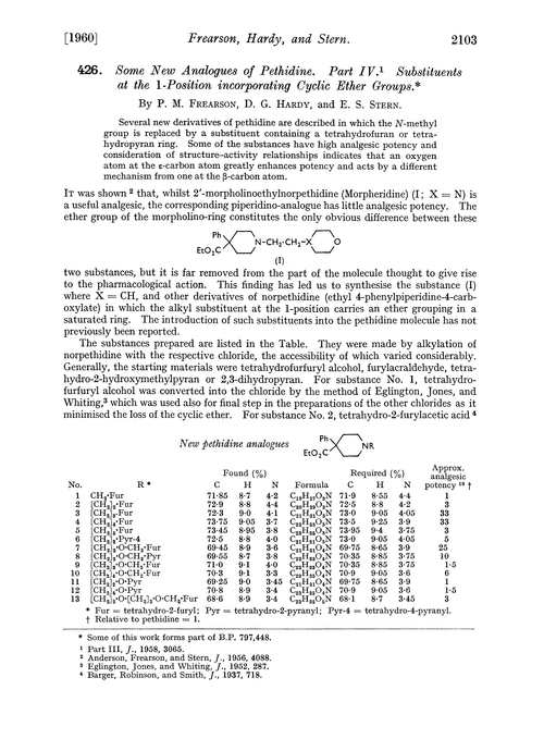 426. Some new analogues of pethidine. Part IV. Substituents at the 1-position incorporating cyclic ether groups