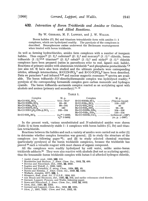 432. Interaction of boron trichloride and amides or oximes, and allied reactions
