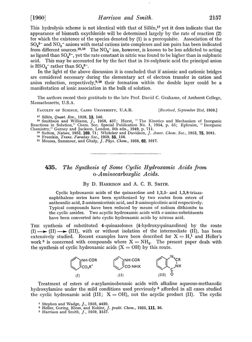 435. The synthesis of some cyclic hydroxamic acids from o-aminocarboxylic acids