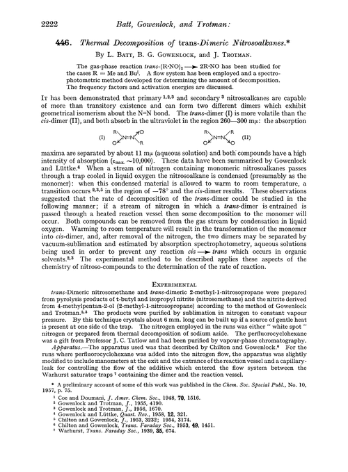 446. Thermal decomposition of trans-dimeric nitrosoalkanes