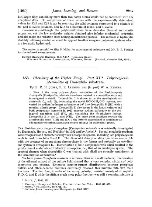 453. Chemistry of the higher fungi. Part XI. Polyacetylenic metabolites of Drosophila subatrata