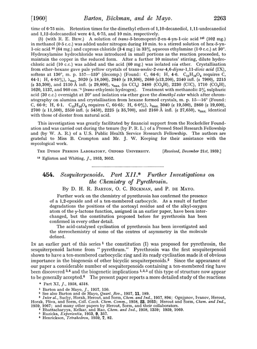 454. Sesquiterpenoids. Part XII. Further investigations on the chemistry of pyrethrosin