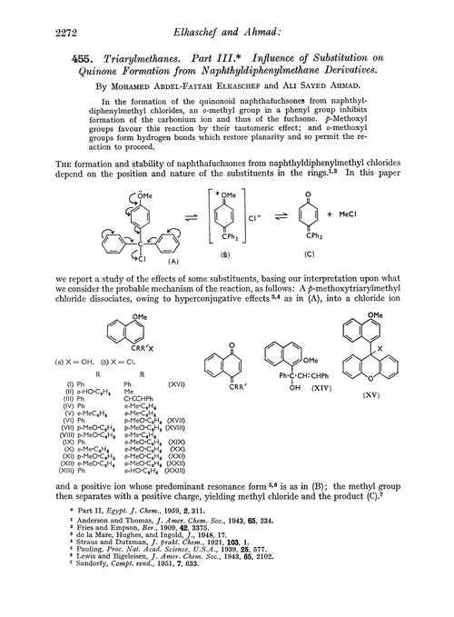 455. Triarylmethanes. Part III. Influence of substitution on quinone formation from naphthyldiphenylmethane derivatives