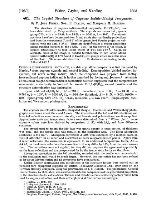 461. The crystal structure of cuprous iodide–methyl isocyanide