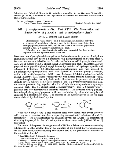 462. β-Aroylpropionic acids. Part XV. The preparation and lactonisation of β-aroyl-α- and -β-arylpropionic acids