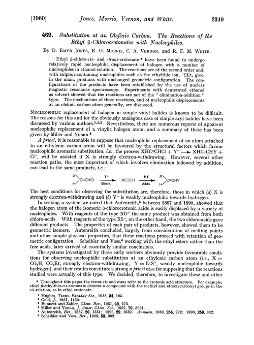 469. Substitution at an olefinic carbon. The reactions of the ethyl β-chlorocrotonates with nucleophiles