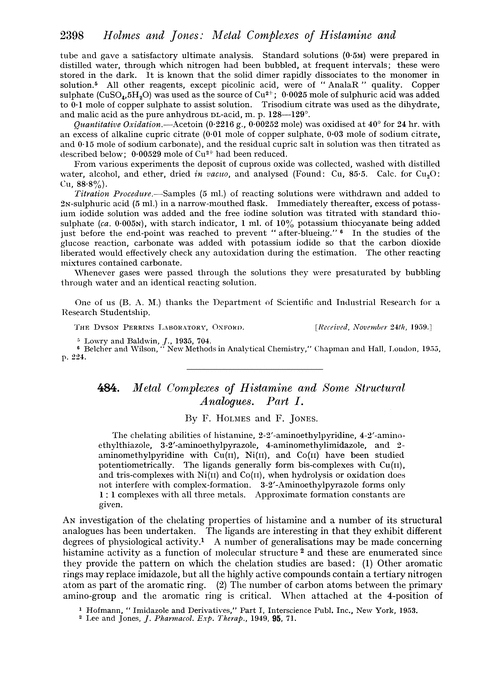 484. Metal complexes of histamine and some structural analogues. Part I