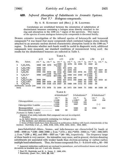 489. Infrared absorption of substituents in aromatic systems. Part V. Halogeno-compounds
