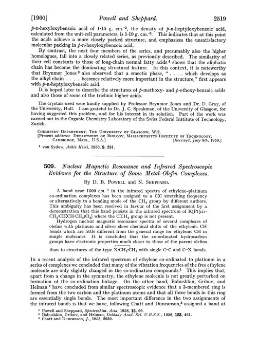 509. Nuclear magnetic resonance and infrared spectroscopic evidence for the structure of some metal–olefin complexes