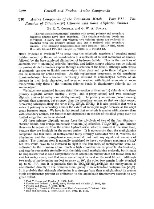 510. Amine compounds of the transition metals. Part VI. The reaction of titanium(IV) chloride with some aliphatic amines
