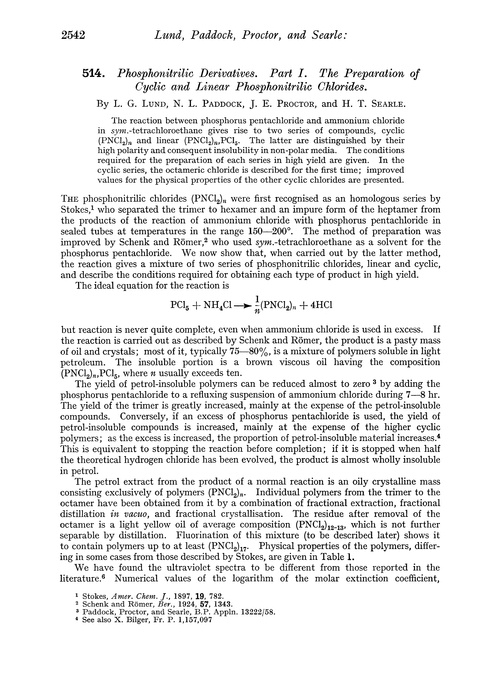 514. Phosphonitrilic derivatives. Part I. The preparation of cyclic and linear phosphonitrilic chlorides