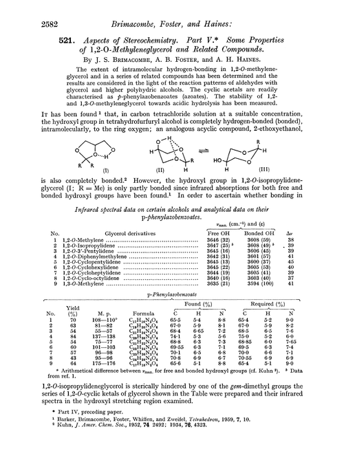 521. Aspects of stereochemistry. Part V. Some properties of 1,2-O-methyleneglycerol and related compounds