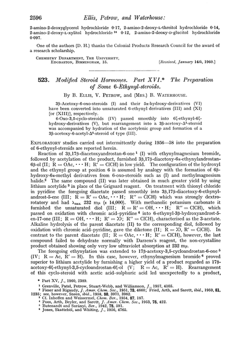 523. Modified steroid hormones. Part XVI. The preparation of some 6-ethynyl-steroids