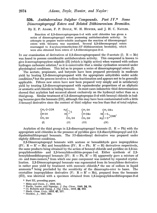 534. Antituberculous sulphur compounds. Part IV. Some dimercaptopropyl esters and related dithiouronium bromides