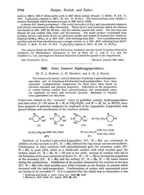 540. Some isomeric hydroxypiperidines