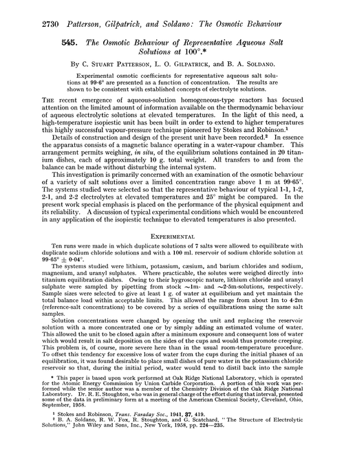 545. The osmotic behaviour of representative aqueous salt solutions at 100°