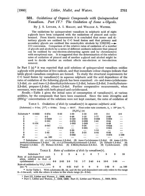 551. Oxidations of organic compounds with quinquevalent vanadium. Part IV. The oxidation of some α-glycols