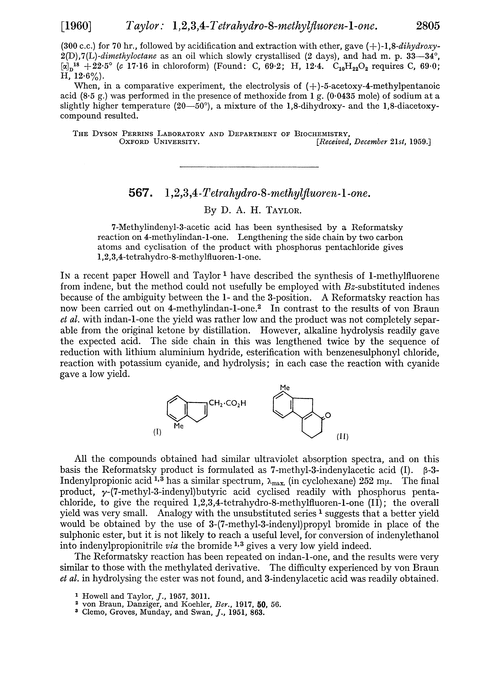 567. 1,2,3,4-Tetrahydro-8-methylfuoren-1-one
