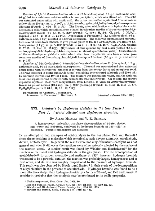 573. Catalysis by hydrogen halides in the gas phase. Part I. t-Butyl alcohol and hydrogen bromide