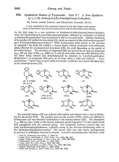 574. Synthetical studies of terpenoids. Part V. A new synthesis of (±)-6β-acetoxy-5,5,9β-trimethyl-trans-2-decalone