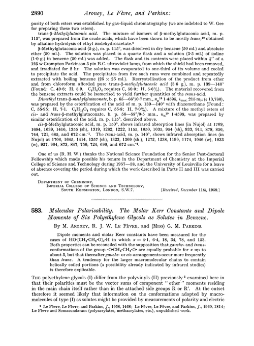 583. Molecular polarisability. The molar Kerr constants and dipole moments of six polyethylene glycols as solutes in benzene