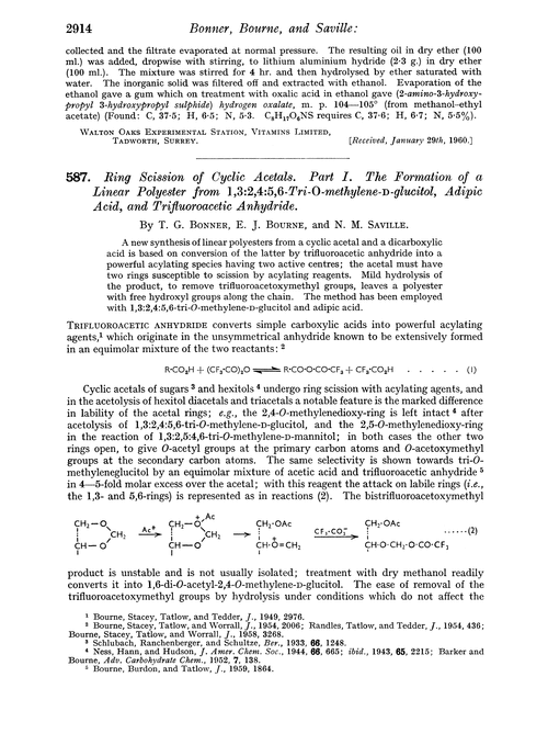 587. Ring scission of cyclic acetals. Part I. The formation of a linear polyester from 1,3:2,4:5,6-tri-O-methylene-D-glucitol, adipic acid, and trifluoroacetic anhydride