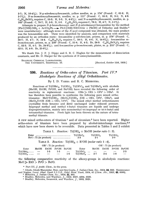 598. Reactions of ortho-esters of titanium. Part IV. Alcoholysis reactions of alkyl orthotitanates