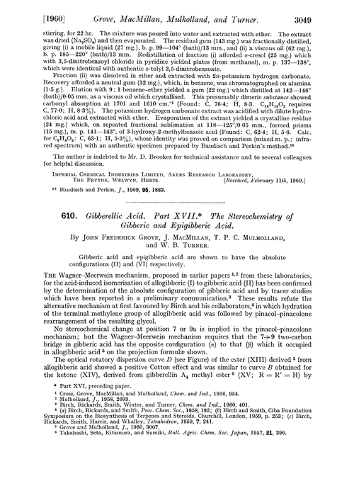 610. Gibberellic acid. Part XVII. The stereochemistry of gibberic and epigibberic acid