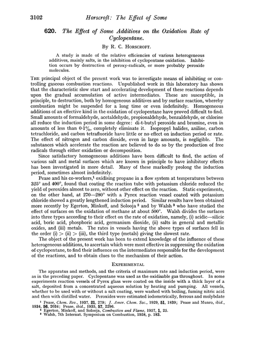 620. The effect of some additives on the oxidation rate of cyclopentane