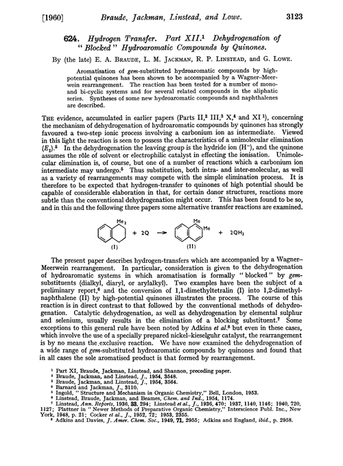 624. Hydrogen transfer. Part XII. Dehydrogenation of “blocked” hydroaromatic compounds by quinones