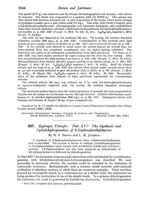 627. Hydrogen transfer. Part XV. The synthesis and cyclodehydrogenation of 2-diphenylmethylstyrene