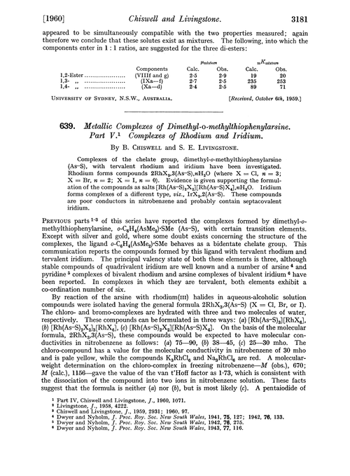 639. Metallic complexes of dimethyl-o-methylthiophenylarsine. Part V. Complexes of rhodium and iridium