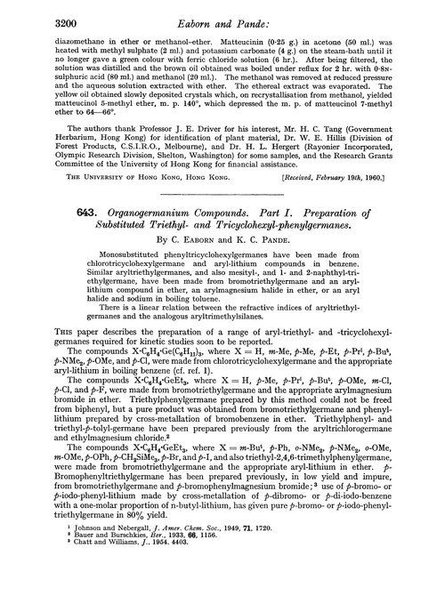 643. Organogermanium compounds. Part I. Preparation of substituted triethyl- and tricyclohexyl-phenylgermanes