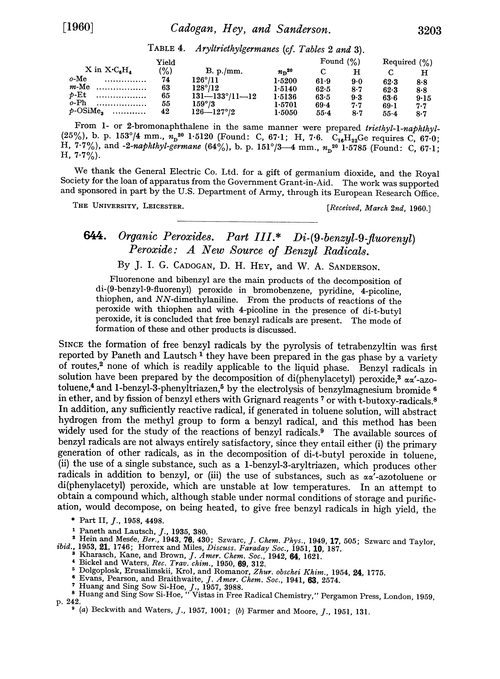 644. Organic peroxides. Part III. Di-(9-benzyl-9-fluorenyl) peroxide: a new source of benzyl radicals