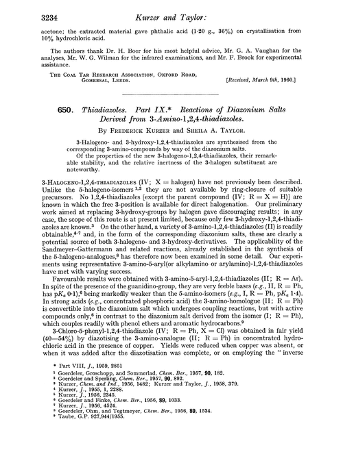 650. Thiadiazoles. Part IX. Reactions of diazonium salts derived from 3-amino-1,2,4-thiadiazoles