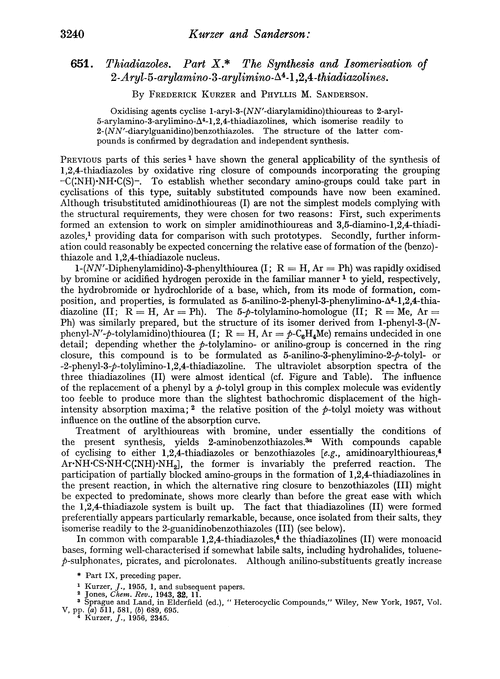 651. Thiadiazoles. Part X. The synthesis and isomerisation of 2-aryl-5-arylamino-3-arylimino-Δ4-1,2,4-thiadiazolines