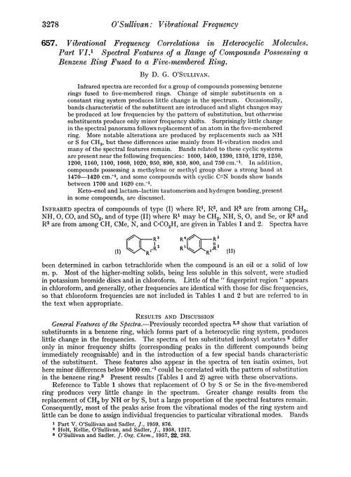 657. Vibrational frequency correlations in heterocyclic molecules. Part VI. Spectral features of a range of compounds possessing a benzene ring fused to a five-membered ring