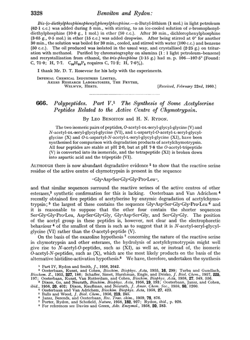 666. Polypeptides. Part V. The synthesis of some acetylserine peptides related to the active centre of chymotrypsin