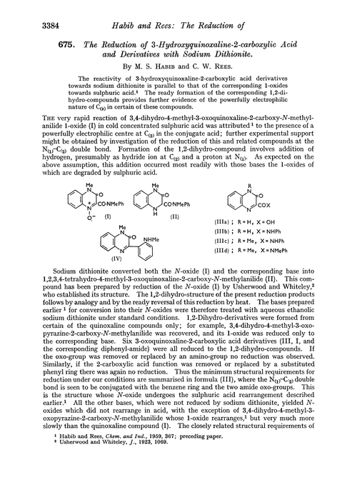 675. The reduction of 3-hydroxyquinoxaline-2-carboxylic acid and derivatives with sodium dithionite