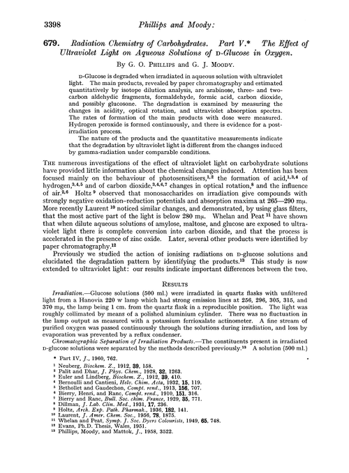 679. Radiation chemistry of carbohydrates. Part V. The effect of ultraviolet light on aqueous solutions of D-glucose in oxygen