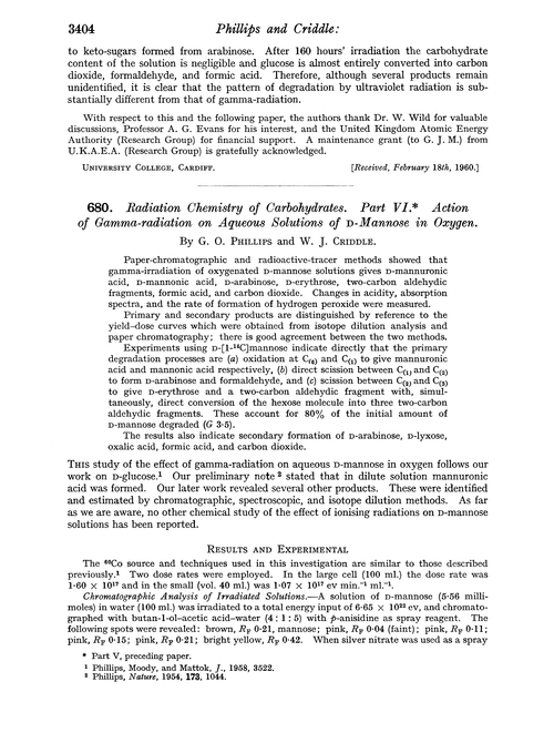 680. Radiation chemistry of carbohydrates. Part VI. Action of gamma-radiation on aqueous solutions of D-mannose in oxygen