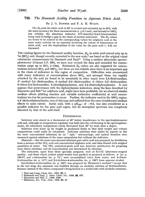 718. The Hammett acidity function in aqueous nitric acid