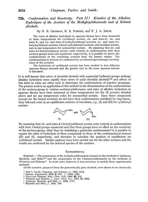 724. Conformation and reactivity. Part II. Kinetics of the alkaline hydrolysis of the acetates of the methylcyclohexanols and of related alcohols