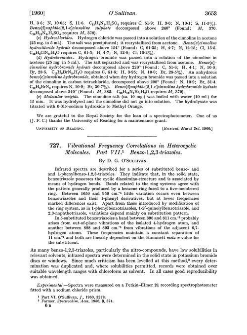 727. Vibrational frequency correlations in heterocyclic molecules. Part VII. Benzo-1,2,3-triazoles