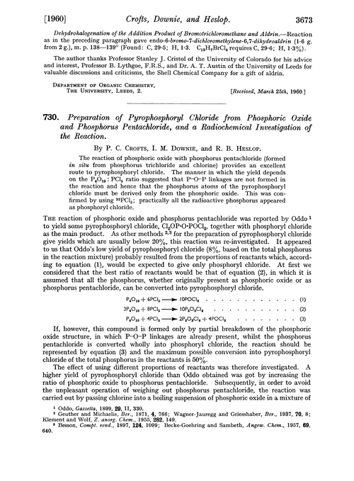 730. Preparation of pyrophosphoryl chloride from phosphoric oxide and phosphorus pentachloride, and a radiochemical investigation of the reaction